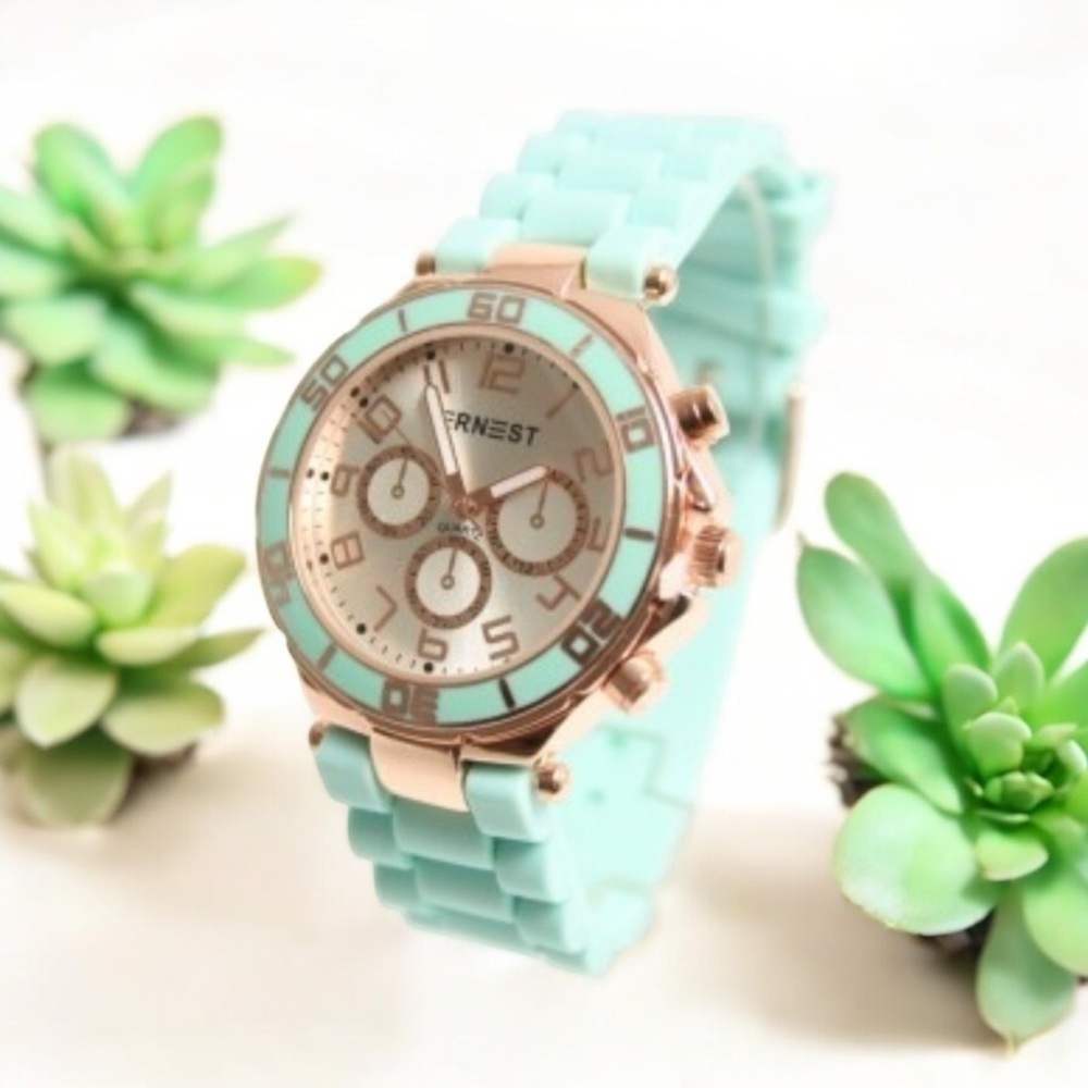 Ernest Silicone Rubber Turquoise Wrist Watch Analog